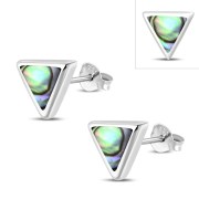 Abalone Shell Triangle Silver Stud Earrings - e348